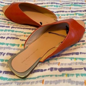 Zara basic collection NEW  with tags, orange leather slides, mules or slipper